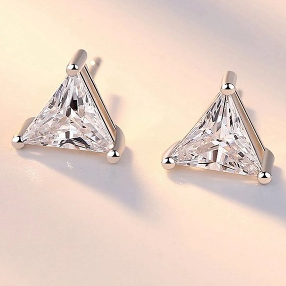 2.00ctw Triangle Diamond Earring Studs " Hypoallergenic " Solid Sterling Silver - Picture 4 of 4